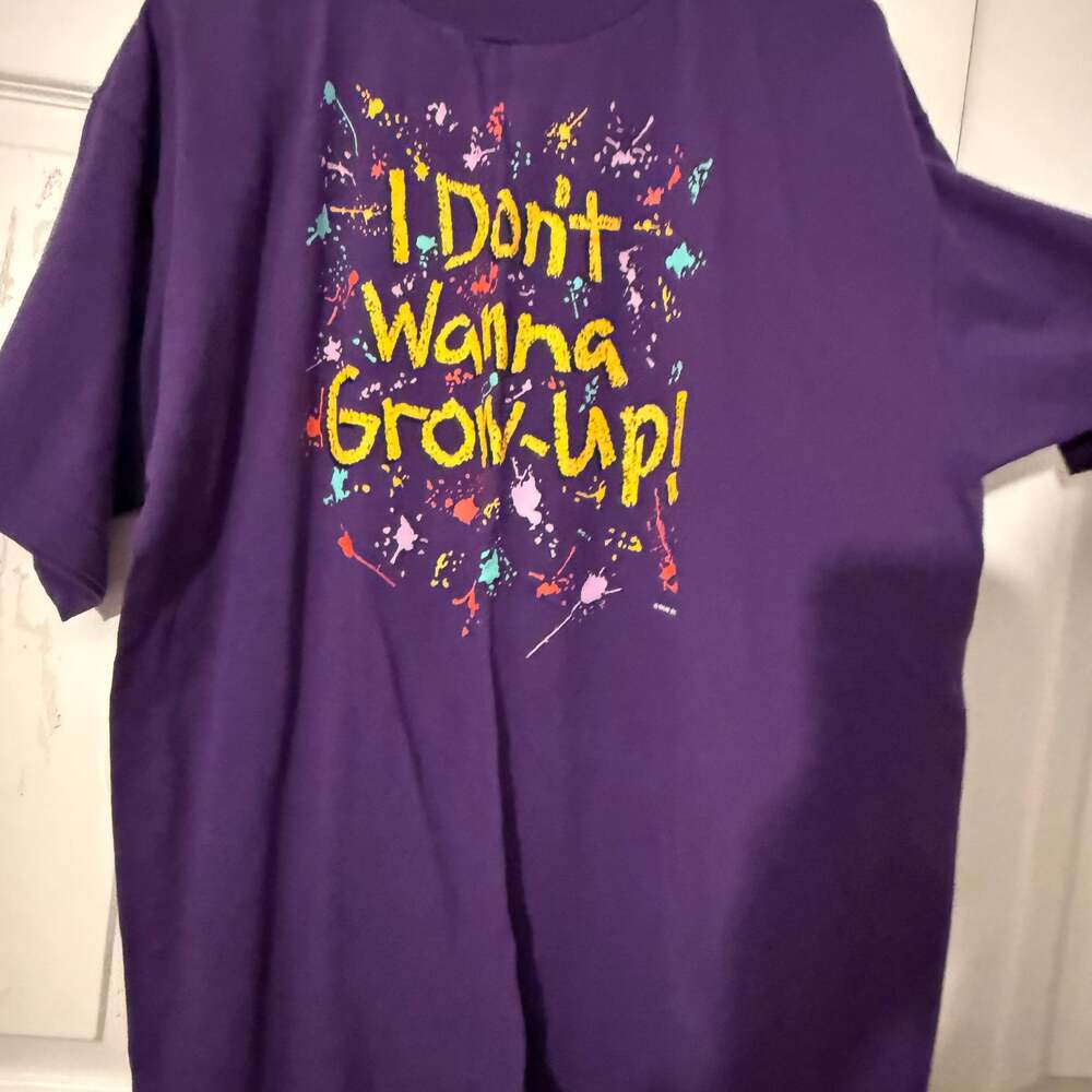 Vintage 90s I Don't Wanna Grow Up T Shirt Size XL Purple Single Stitch